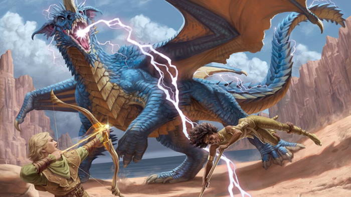 archer fighting an electric dragon