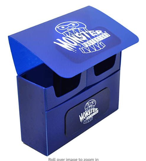 a purple deck box with the lid halfway open