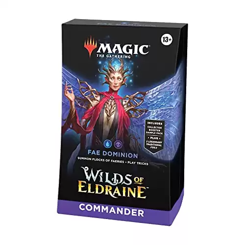 Wilds of Eldraine Commander Deck - FAE Dominion (100-Card Deck, 2-Card Collector Booster Sample Pack + Accessories)
