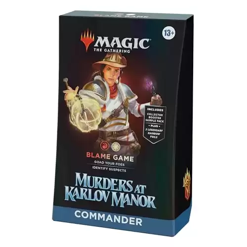 Murders at Karlov Manor Commander Deck - Blame Game 100-Card Deck, 2-Card Collector Booster Sample Pack